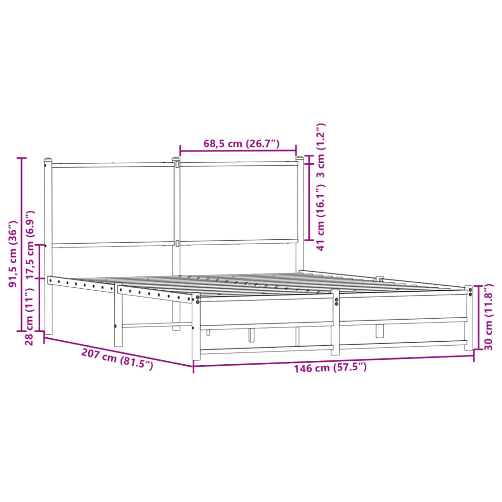 Metalni okvir kreveta bez madraca boja hrasta 140x200 cm