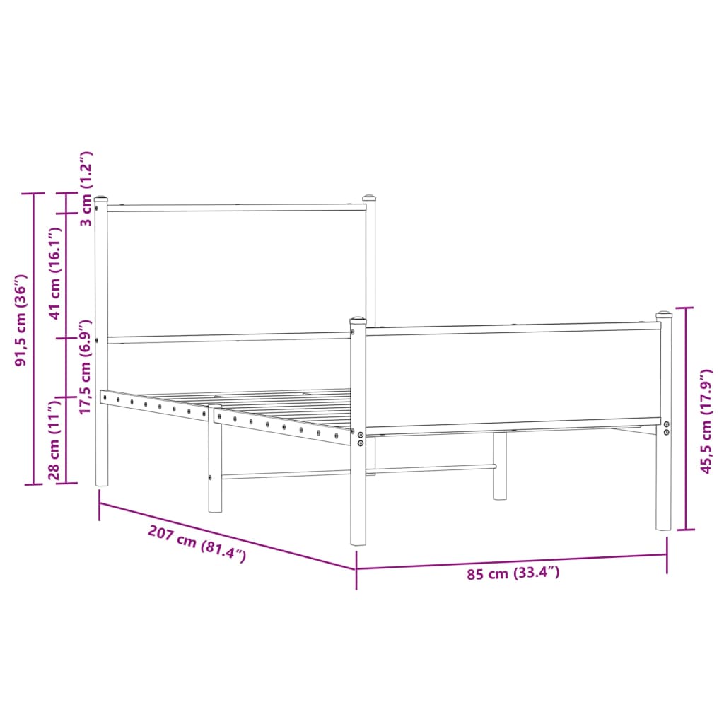 Metalni okvir kreveta bez madraca boja hrasta 80x200 cm