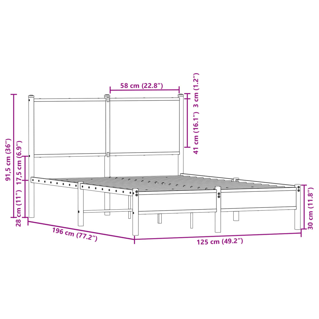 Metalni okvir kreveta bez madraca boja hrasta sonome 120x190 cm