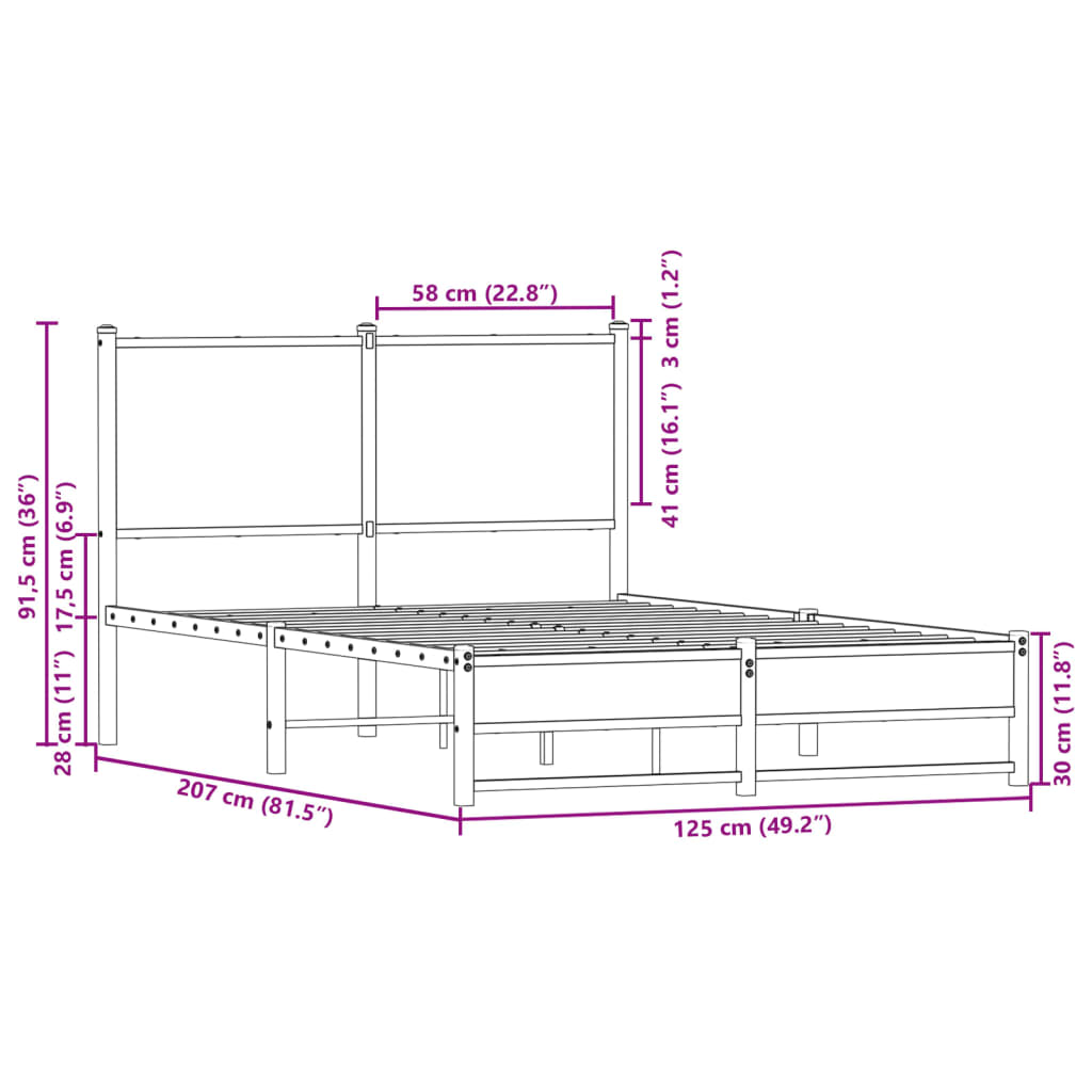 Metalni okvir kreveta bez madraca boja hrasta sonome 120x200 cm
