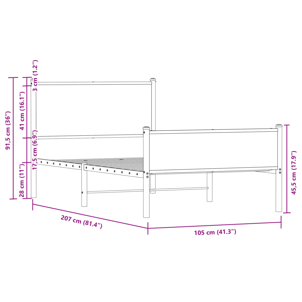 Metalni okvir kreveta bez madraca boja hrasta sonome 100x200 cm