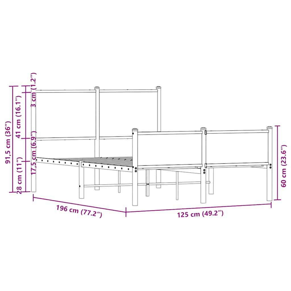 Metalni okvir kreveta bez madraca boja hrasta sonome 120x190 cm