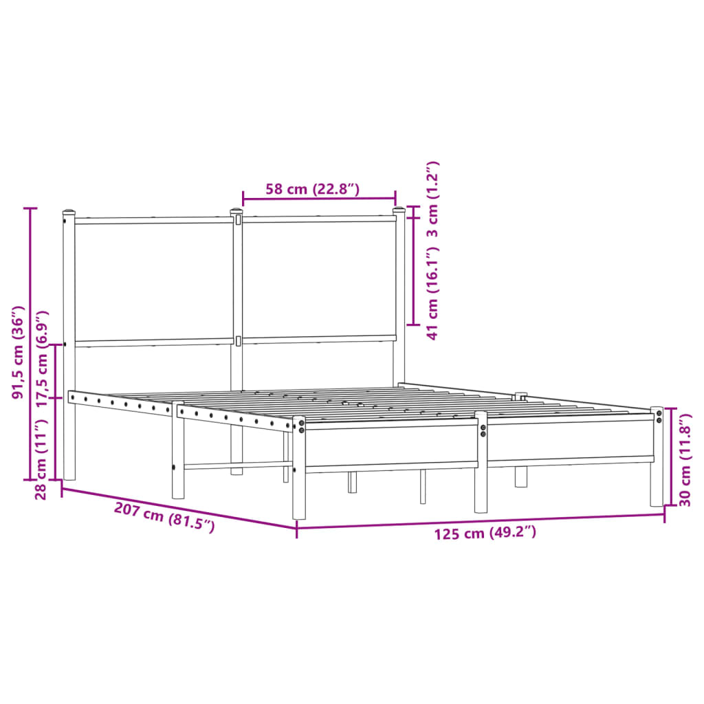 Metalni okvir kreveta bez madraca smeđi hrast 120x200 cm