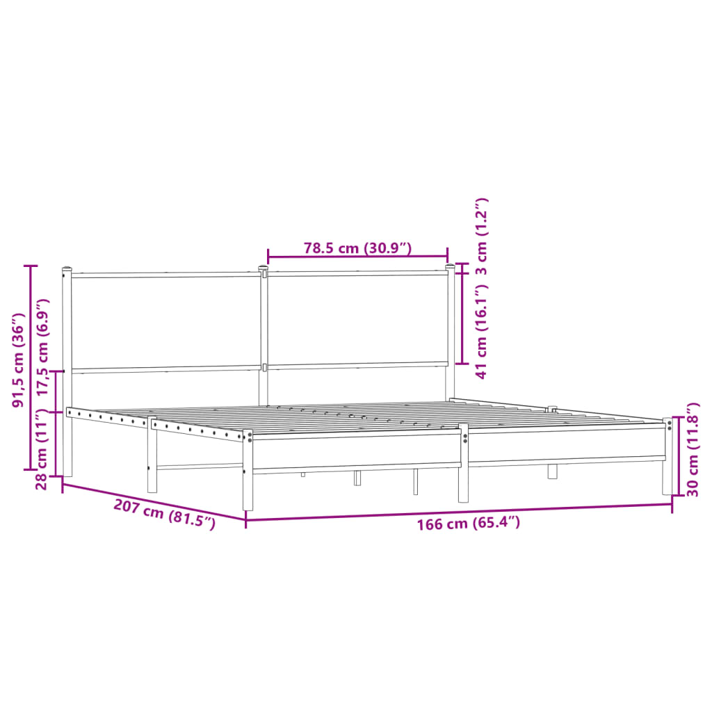 Metalni okvir kreveta bez madraca smeđa boja hrasta 160x200 cm