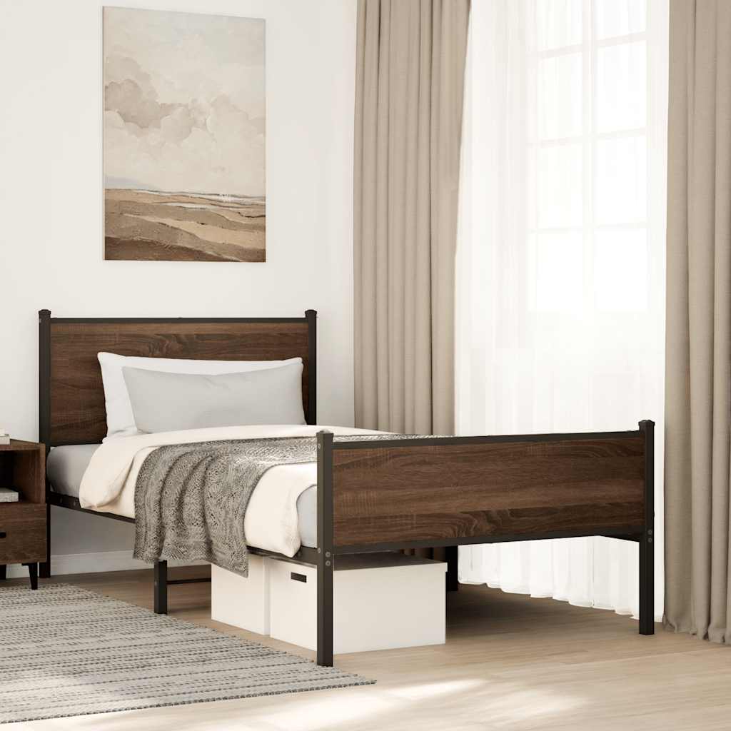 Metalni okvir kreveta bez madraca smeđi hrast 107x203 cm