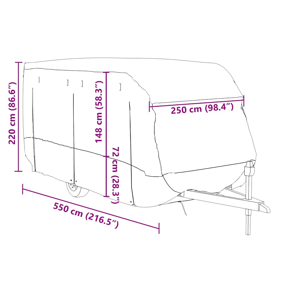 Navlaka za karavan siva 550x250x220 cm netkana tkanina