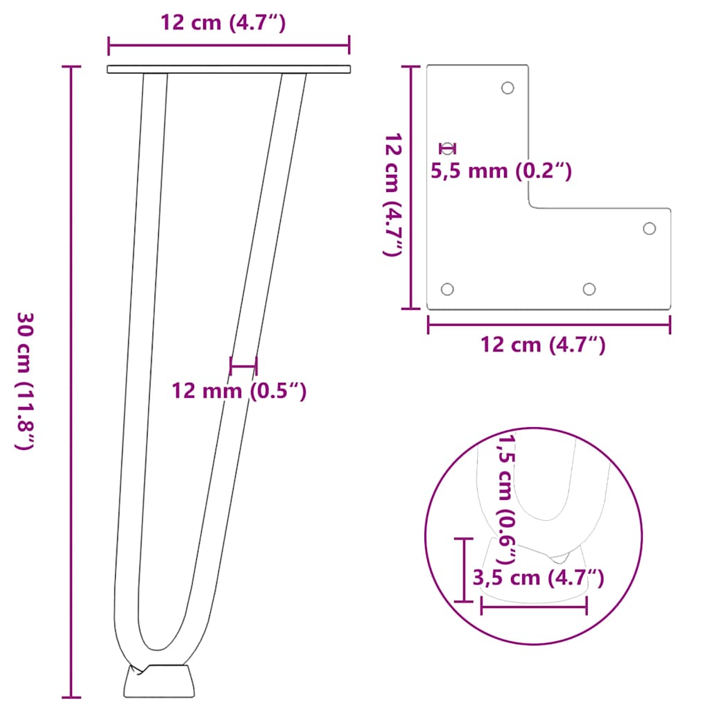 Noge s ukosnicama za stolić za kavu 4 kom. antracit 30 cm puni čelik