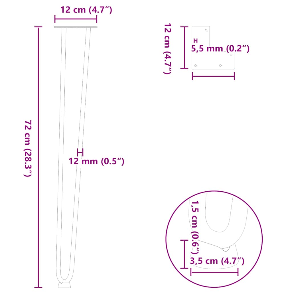ukosne noge za konzolne stoliće za konzolni stol 4 kom. Prirodni čelik 72 cm Puni čelik