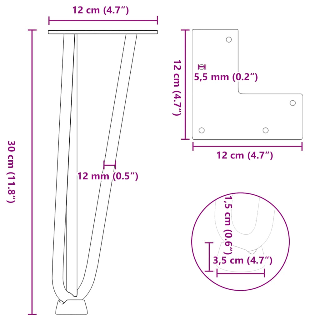 Noge s ukosnicama za stolić za kavu 4 kom. bijele 30 cm, puni čelik