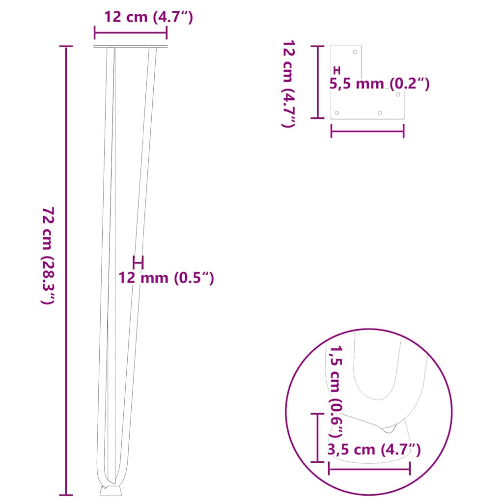 ukosne noge za konzolne stoliće za konzolni stolić od 4 kom. Crne 72 cm Puni čelik