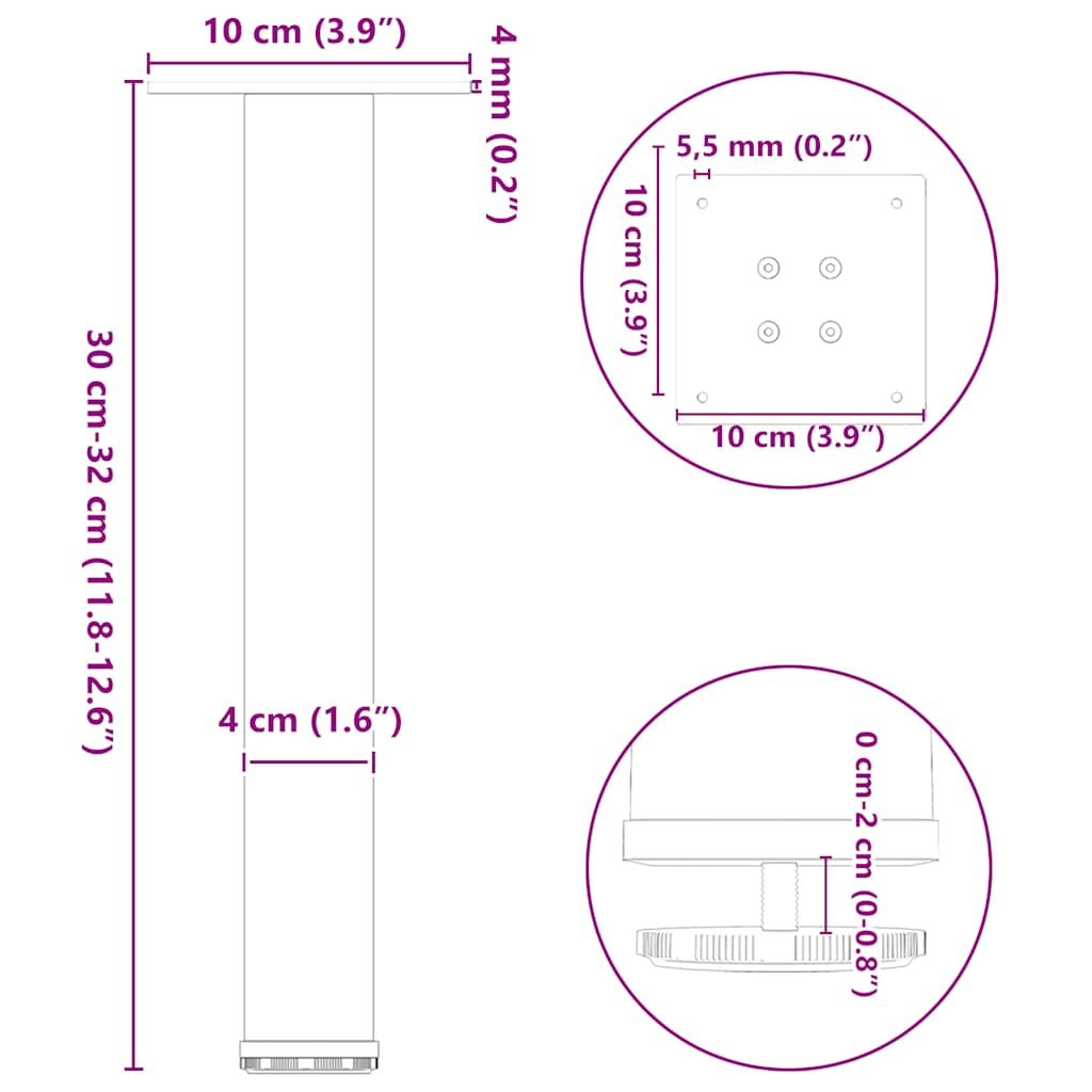 Noge za klub stolić 4 kom Bijele 30-32 cm Čelik