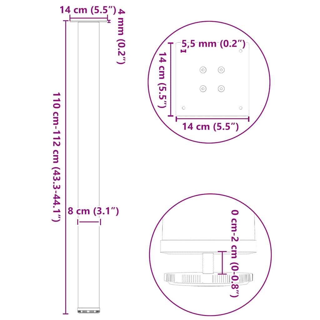 Noge za barski stol 4 kom Bijele 110-112 cm Čelične