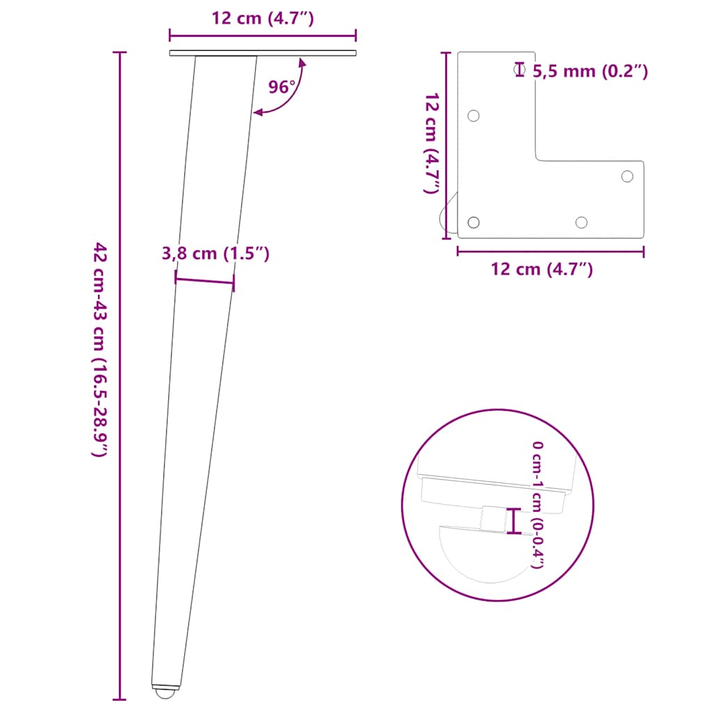 Noge za klub stolić konusnog oblika 4 kom bijele 42-43 cm čelik