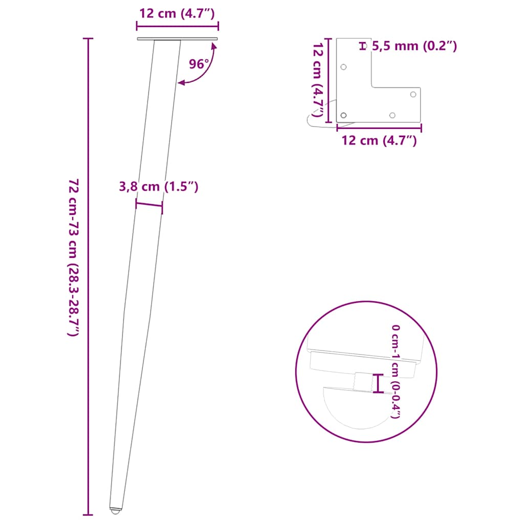 Noge za konzolni stol konusnog oblika 4 kom antracit 72-73 cm čelik