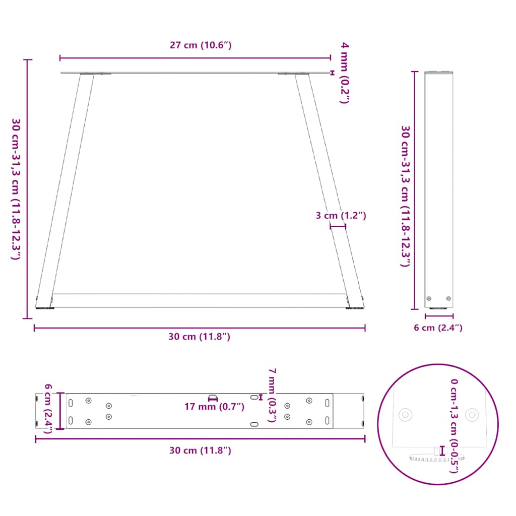 Noge za klub stolić V-oblika 2 kom Crne 30 x (30-31,3) cm Čelik