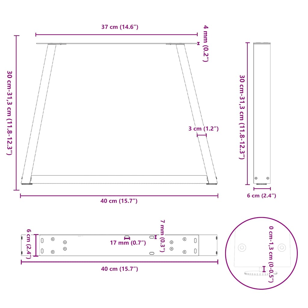 Noge za klub stolić V-oblika 2 kom Bijele 40 x (30-31,3) cm Čelik