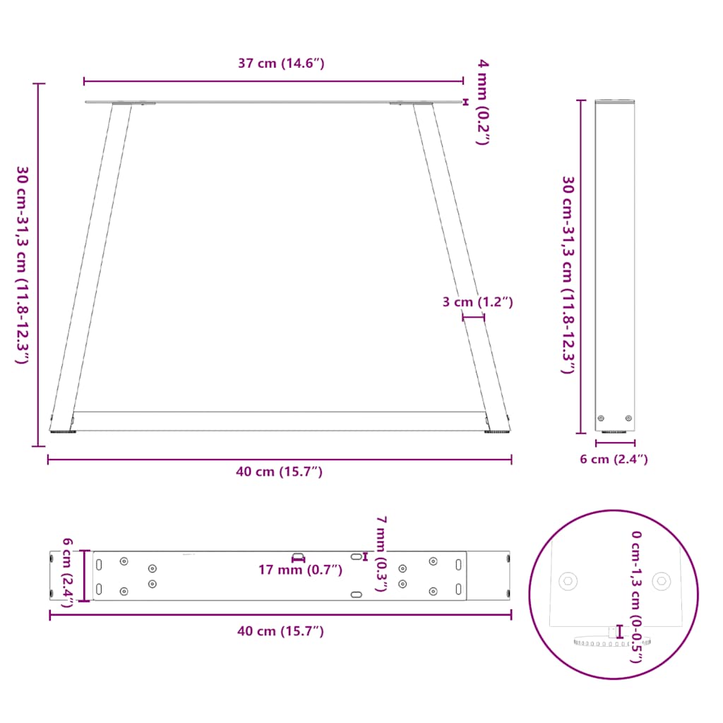 Noge za klub stolić V-oblik 2 kom Prirodni čelik 40 x (30-31,3) cm Čelik