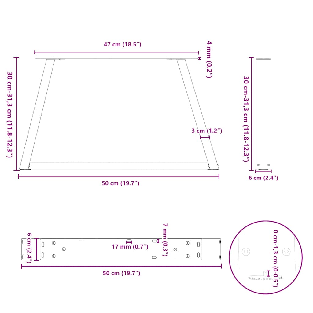 Noge za klub stolić V-oblika 2 kom Bijele 50 x (30-31,3) cm Čelik