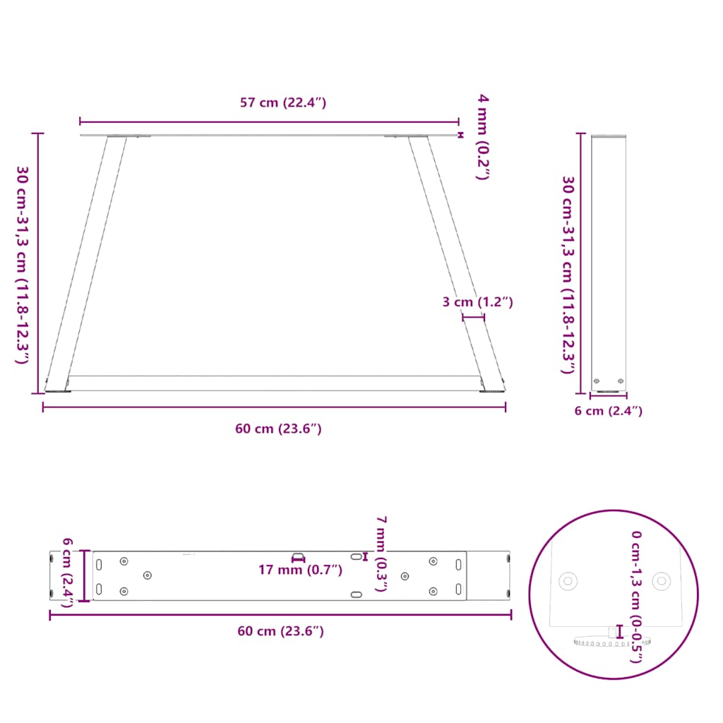 Noge za klub stolić V-oblika 2 kom Crne 60 x (30-31,3) cm Čelik