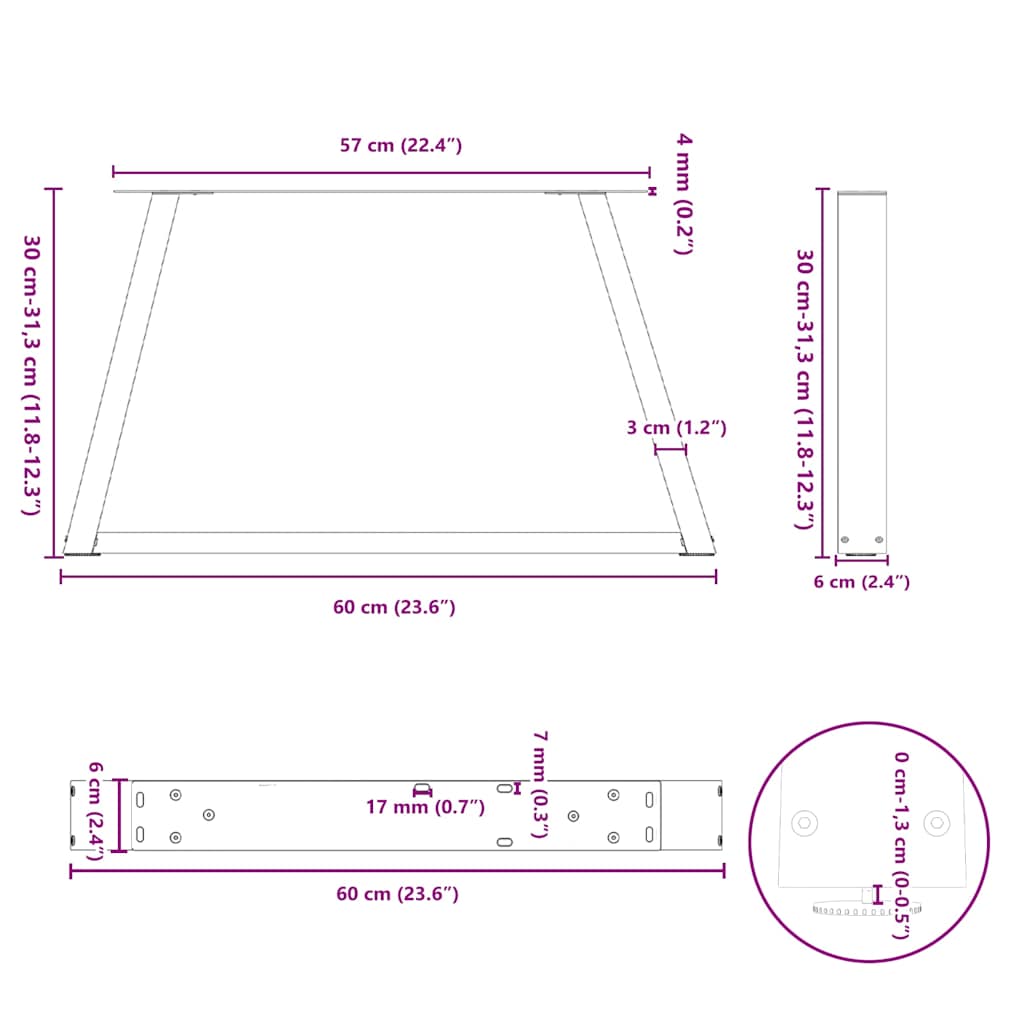 Noge za klub stolić V-oblik 2 kom Prirodni čelik 60 x (30-31,3) cm Čelik