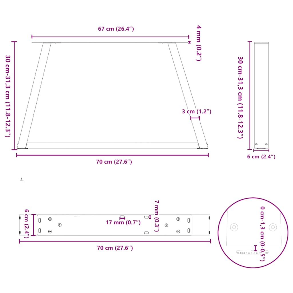 Noge za klub stolić V-oblik 2 kom Prirodni čelik 70 x (30-31,3) cm Čelik