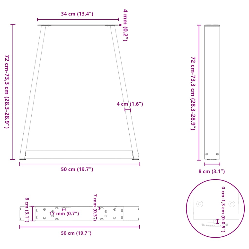 Noge za blagovaonski stol V-oblik 2 kom Crne 50x(72-73,3) cm Čelik