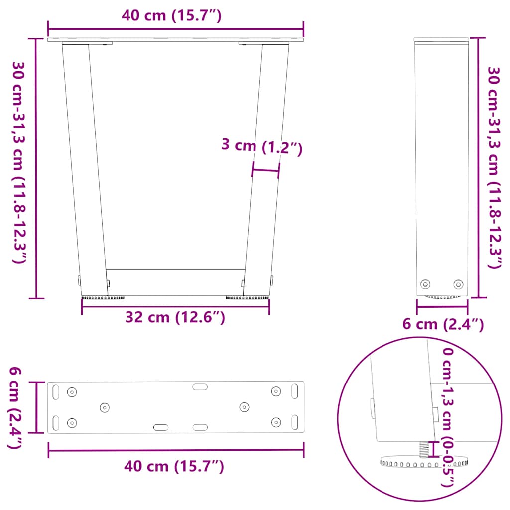 Noge za klub stolić V-oblik 2 kom Prirodni čelik 40 x (30-31,3) cm Čelik