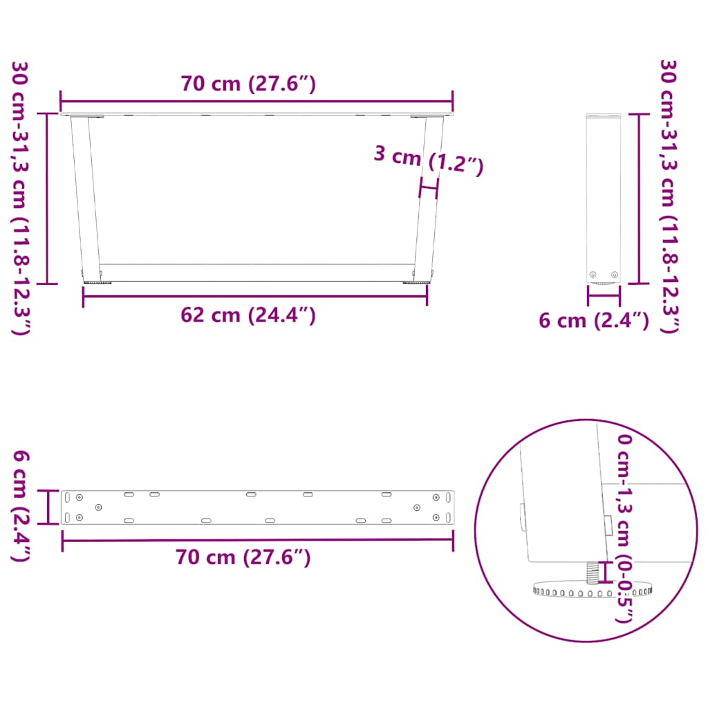 Noge za klub stolić V-oblik 2 kom Prirodni čelik 70 x (30-31,3) cm Čelik