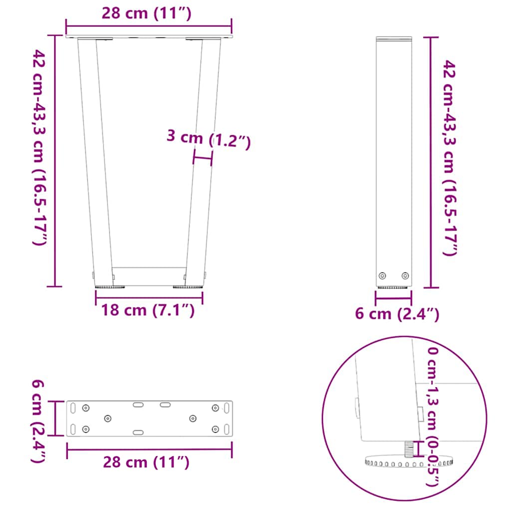 Noge za klub stolić V-oblika 2 kom Bijele 28 x (42-43,3) cm Čelik