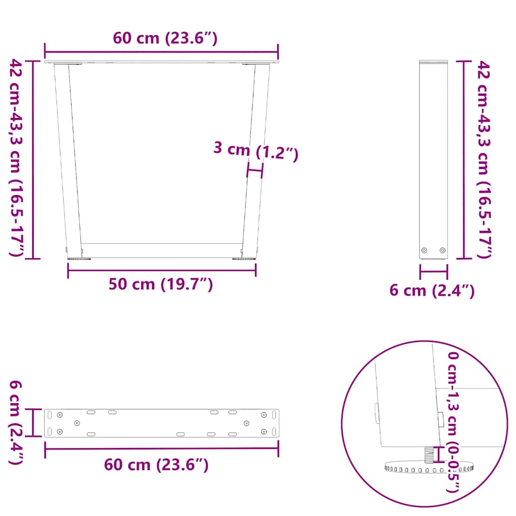 Noge za klub stolić V-oblika 2 kom antracit 60 x (42-43,3) cm čelik