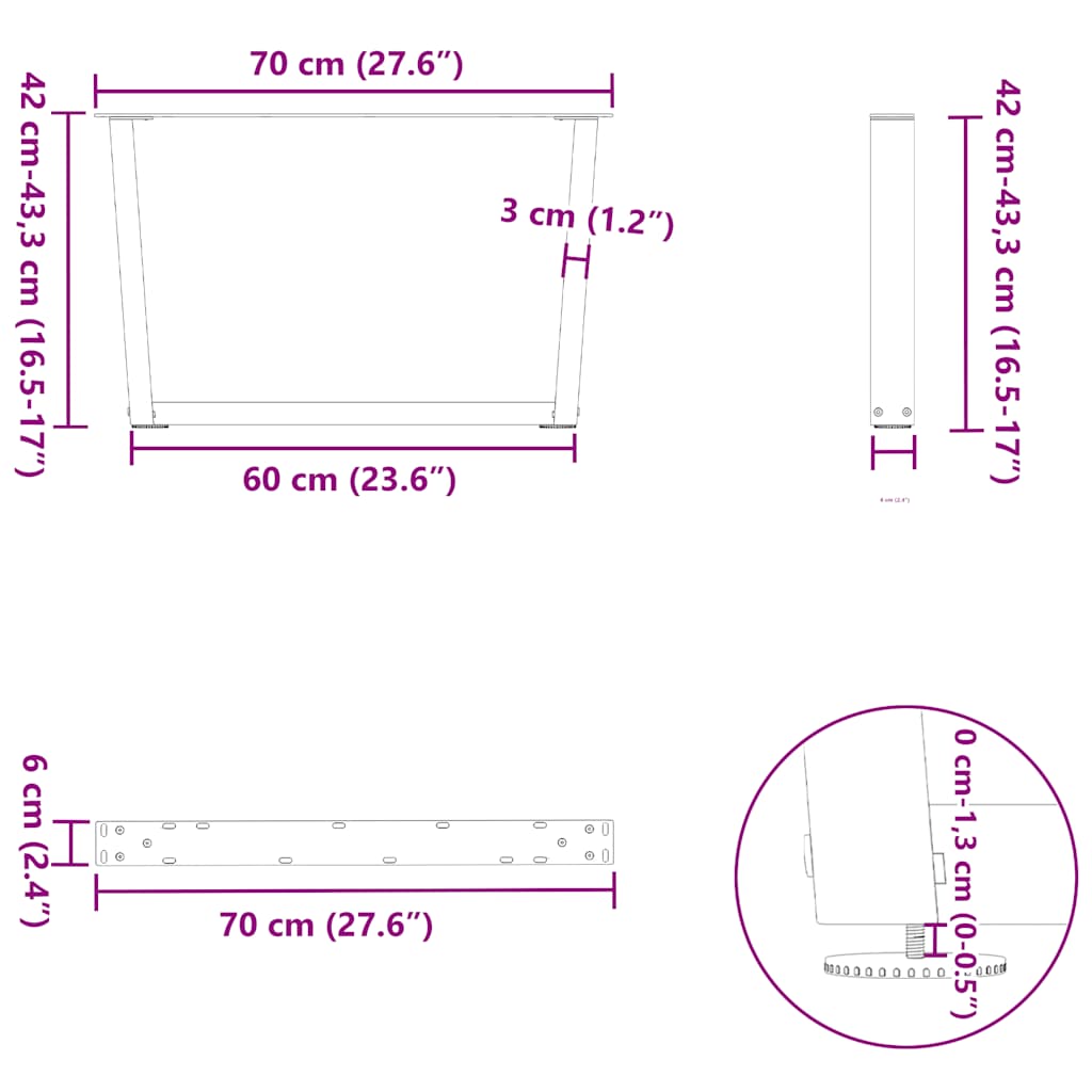 Noge za klub stolić V-oblika 2 kom antracit 70 x (42-43,3) cm čelik