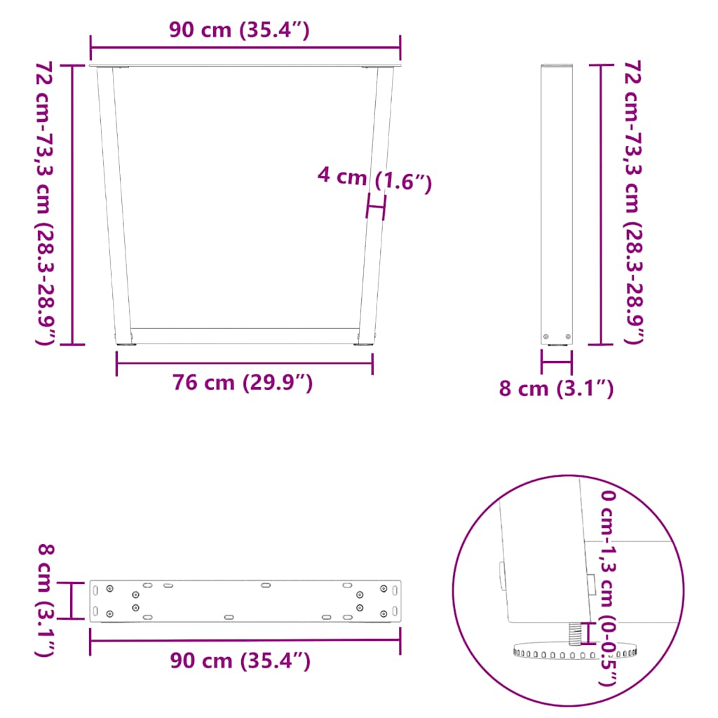 Noge za blagovaonski stol V-oblika 2 kom Crne 90 x (72-73,3) cm Čelik