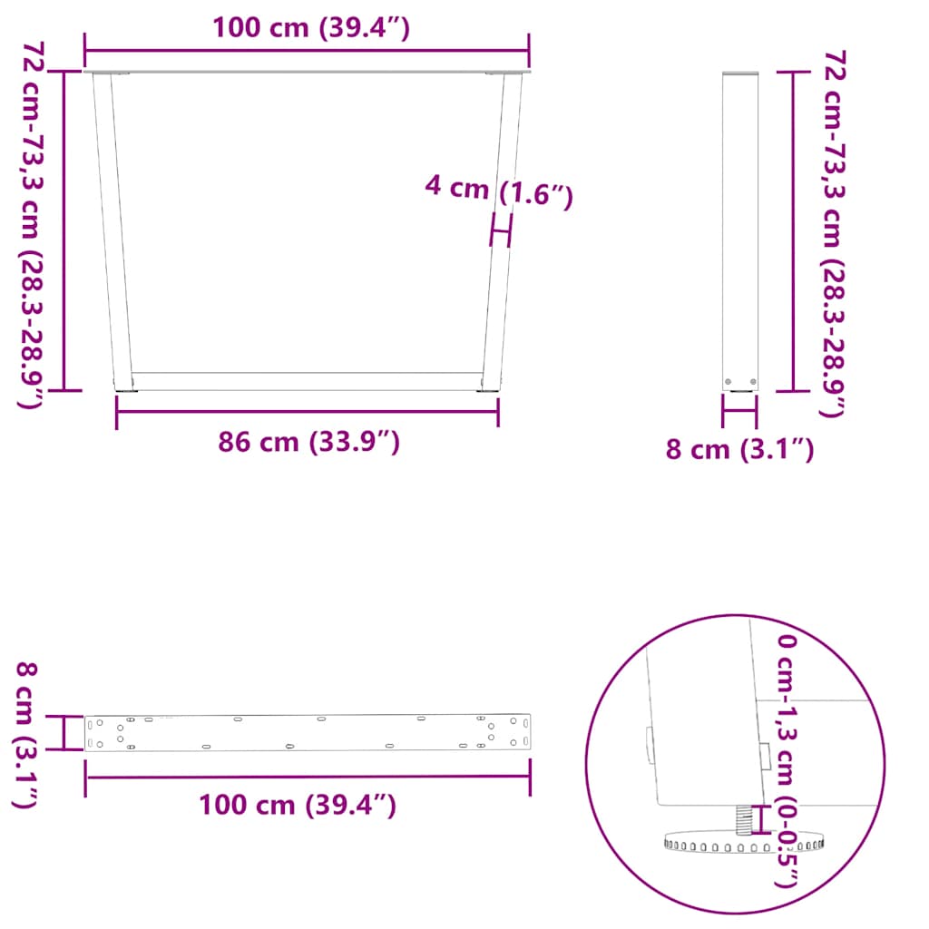 Noge za blagovaonski stol V-oblik 2 kom Prirodni čelik 100 x (72-73,3) cm Čelik