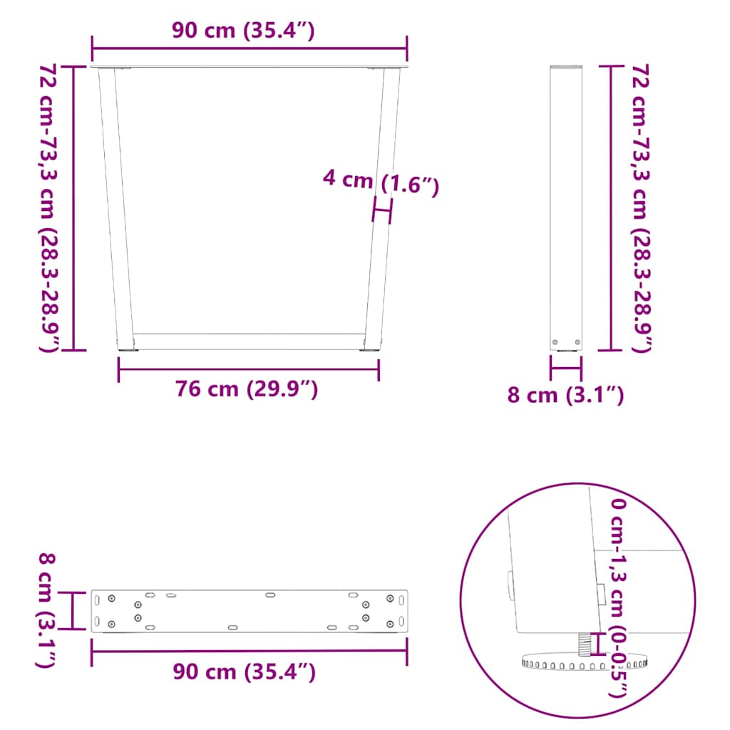 Noge za blagovaonski stol V-oblika 3 kom antracit 90 x (72-73,3) cm čelik