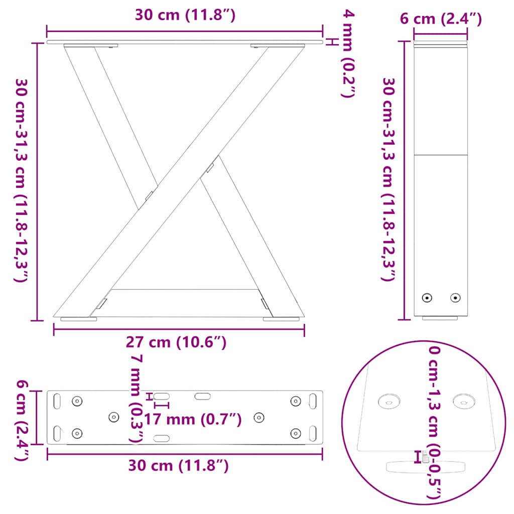 Noge za klub stolić 2 kom. Prirodni čelik 30 x (30-31,3) cm Čelik