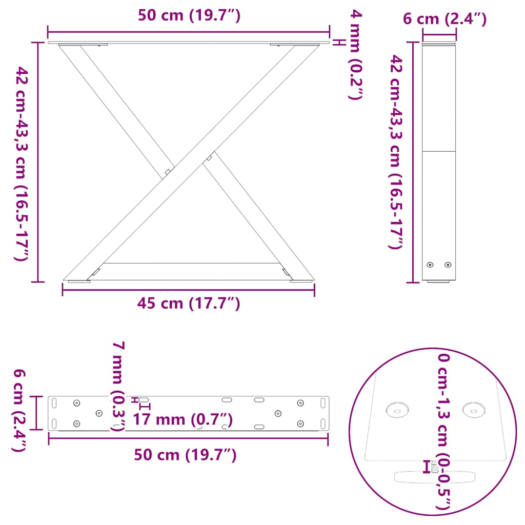 Noge za klub stolić 2 kom Bijele 50 x (42-43,3) cm Čelik