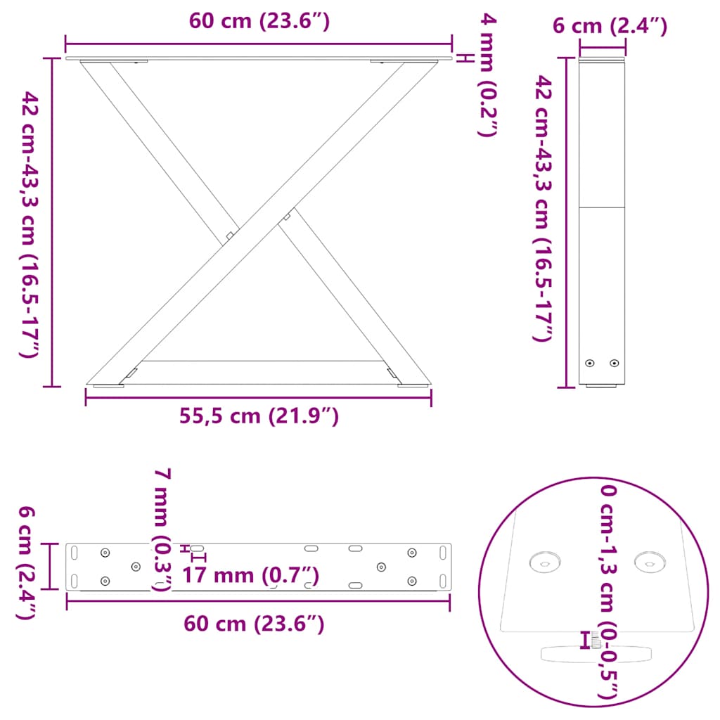 Noge za klub stolić 2 kom Bijele 60 x (42-43,3) cm Čelik