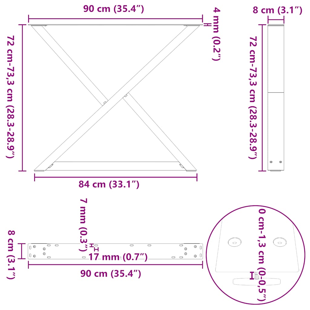 Noge za blagovaonski stol 2 kom. antracit 90 x (72-73,3) cm čelik