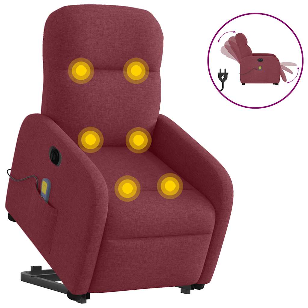 Električni masažni naslonjač na podizanje od tkanine boja vina