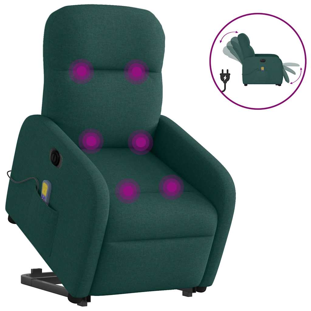 Električni masažni naslonjač na podizanje tkanina tamnozeleni