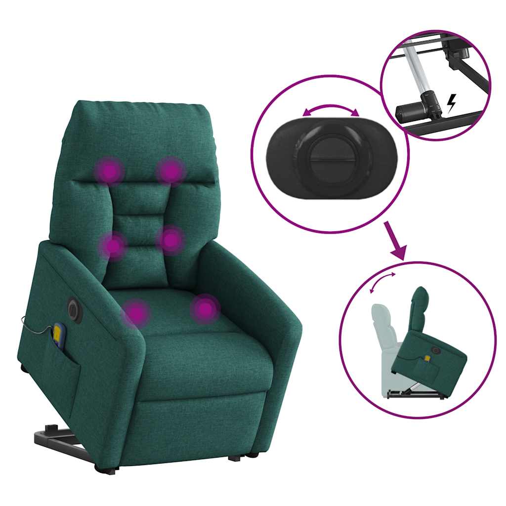 Električni masažni naslonjač na podizanje tkanina tamnozeleni