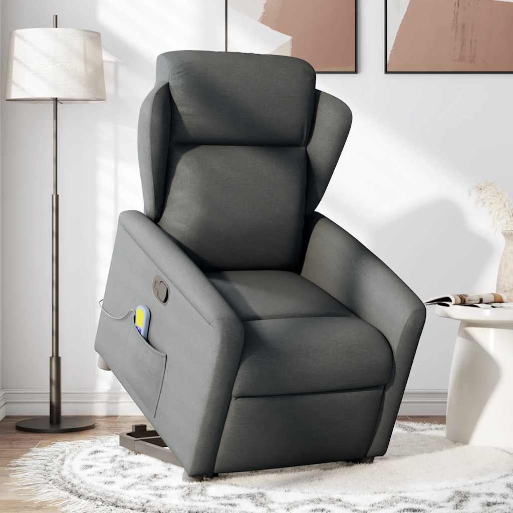 Masažni naslonjač na podizanje od tkanine tamnosivi