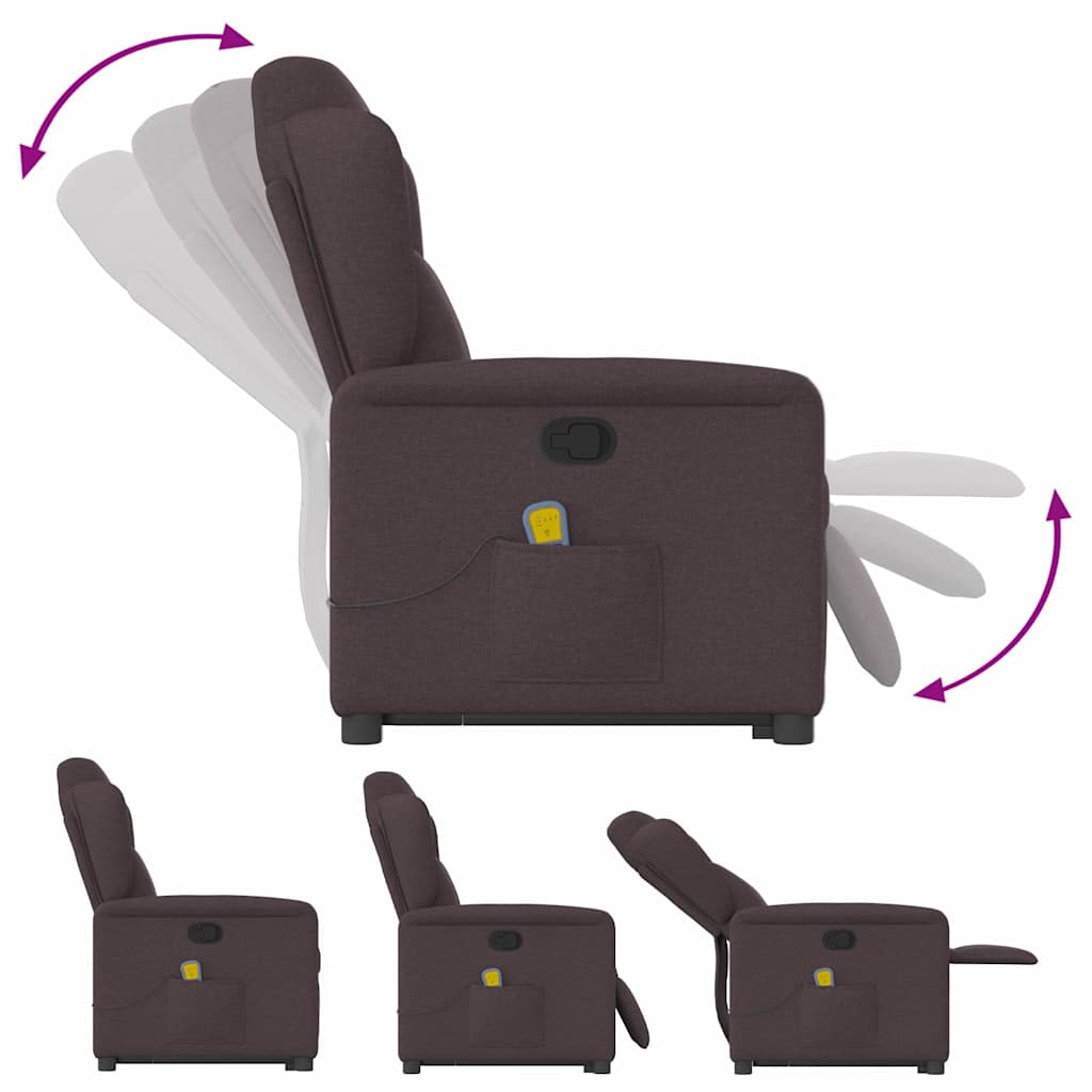 Masažni naslonjač na podizanje tamnosmeđi od tkanine