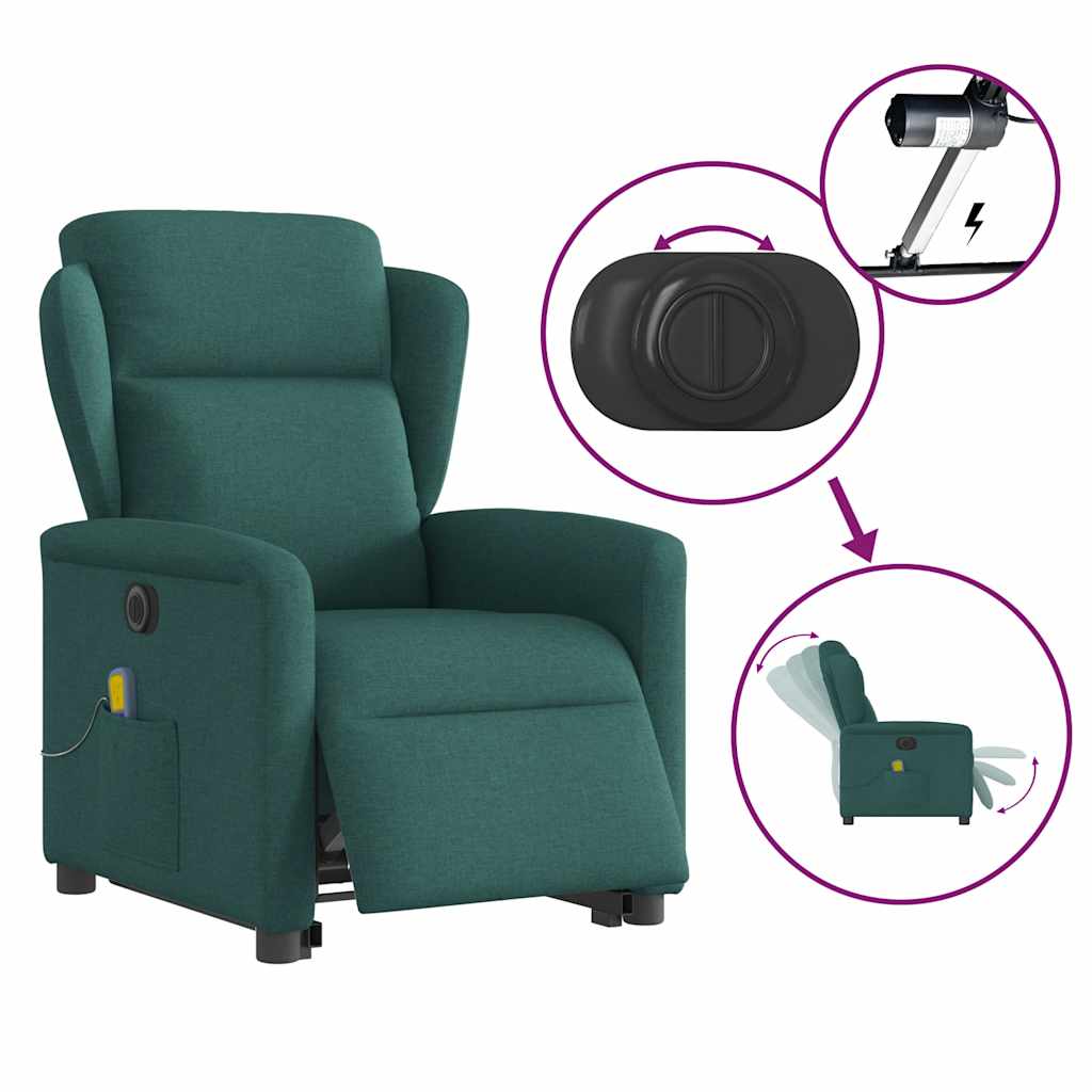 Električni masažni naslonjač na podizanje tkanina tamnozeleni