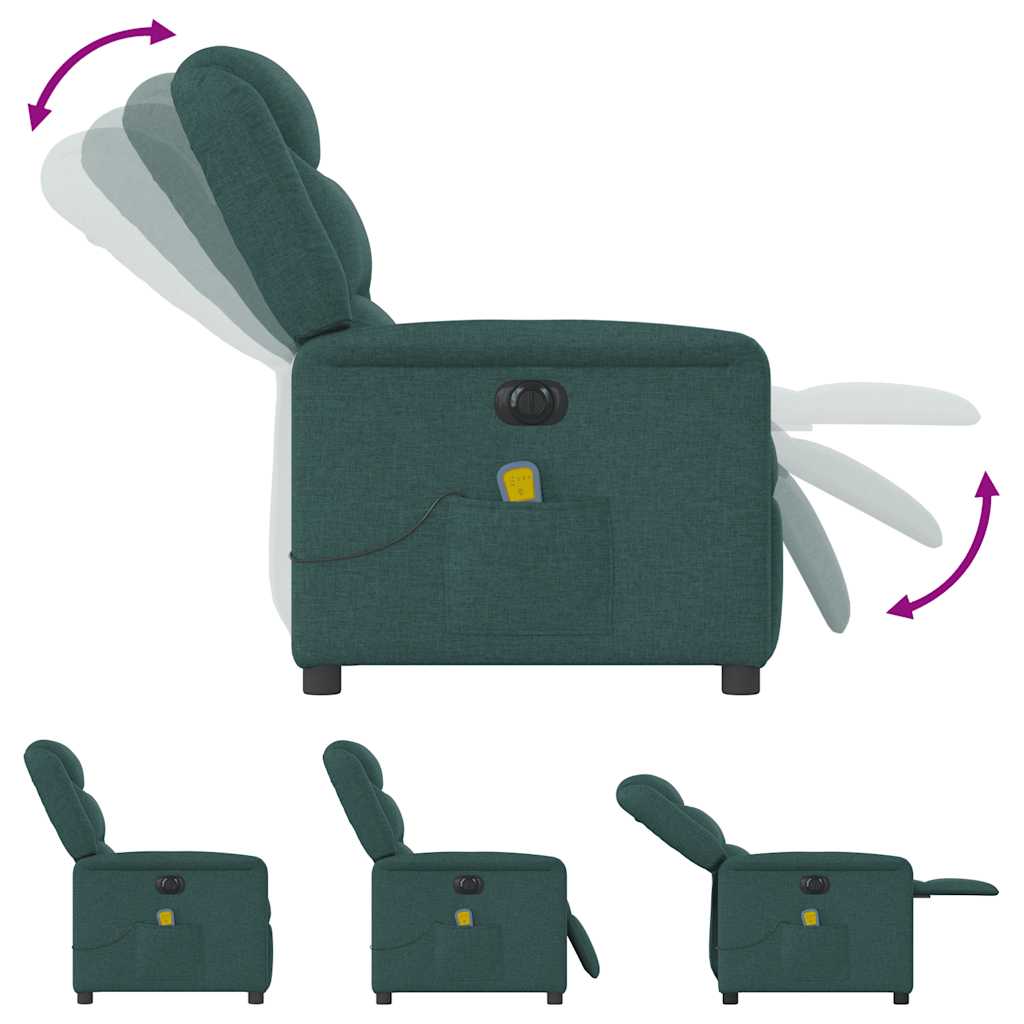 Električni masažni naslonjač od tkanine tamnozeleni