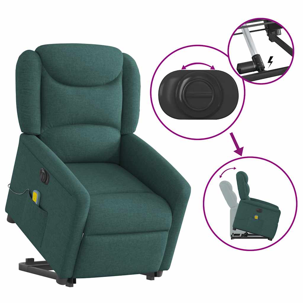 Električni masažni naslonjač na podizanje tkanina tamnozeleni