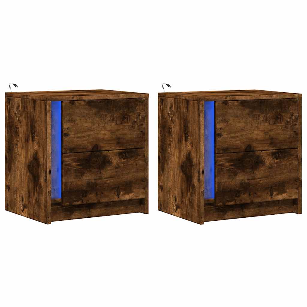 Noćni ormarići s LED svjetlima 2 kom boja dimljenog hrasta