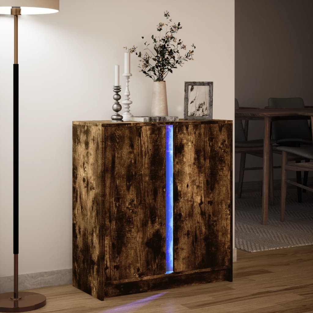 Komoda s LED svjetlima boja dimljenog hrasta 77x34x85 cm drvena
