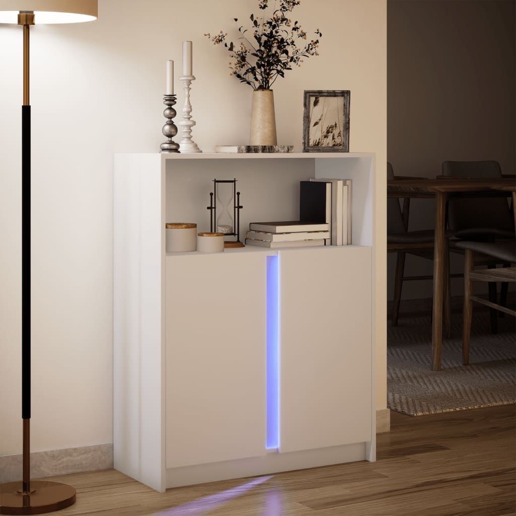 Komoda s LED svjetlima bijela 77x34x100 cm konstruirano drvo