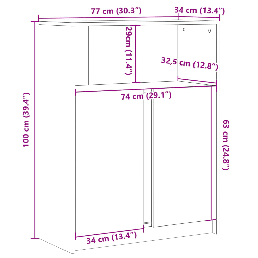 Komoda s LED svjetlima boja hrasta 77 x 34 x 100 cm drvena